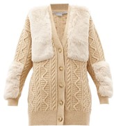 Thumbnail for your product : Stella McCartney Faux-fur Panel Cable-knit Wool Cardigan - Camel