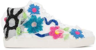 Natasha Zinko White floral bead hi top sneakers