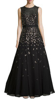 Thumbnail for your product : Rebecca Taylor Sleeveless Beaded Illusion-Neck Gown