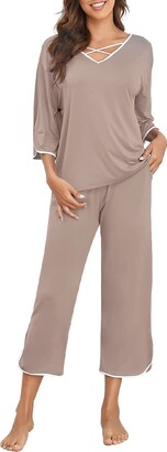 DUWMCON Long Sleeve Satin Pajama Sets for Women Button Down Soft