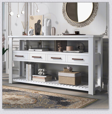 Latitude Run 62.2'' Modern Console Table Sofa Table For Living Room With 4 Drawers And 2 Shelves, Perfect For Storage And Display