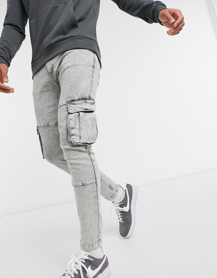 Bershka super skinny cargo pants in gray acid wash ShopStyle Chinos