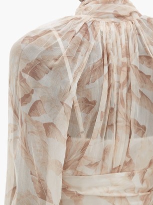 Zimmermann Super Eight Palm Tree-print Belted Chiffon Dress - Cream Print