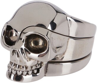 Alexander McQueen Silver Divided Skull Ring Set in Metallic for Men Mens Jewellery Rings 