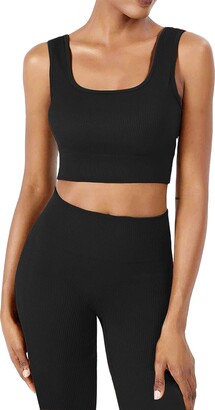 QINSEN Workout Sets for Women 2 Piece Seamless Ribbed Crop Tank High Waist  Shorts Yoga Outfits - ShopStyle