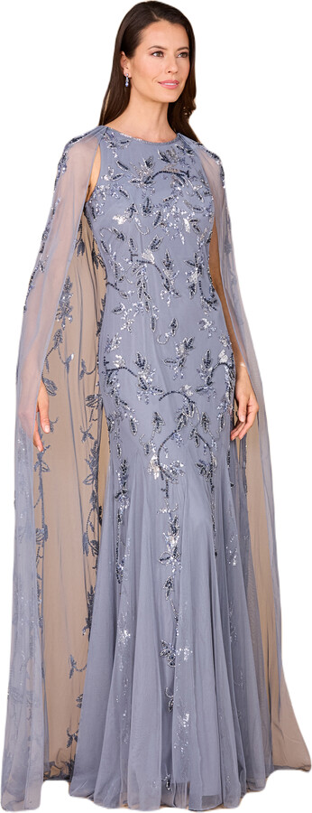 LARA New York Mermaid Beaded Dress with Long Cape