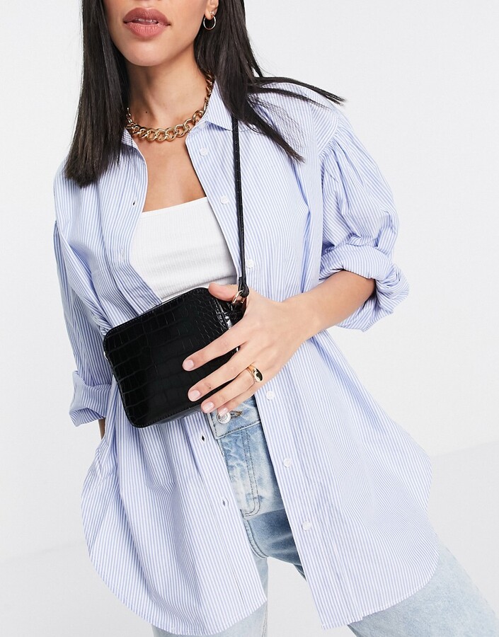 ASOS DESIGN croc effect cross body camera bag in black ShopStyle