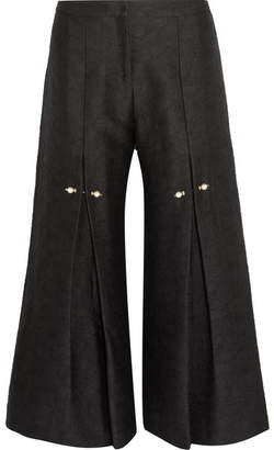 Mother of Pearl Bennie Faux Pearl-embellished Pleated Jacquard Wide-leg Pants - Black