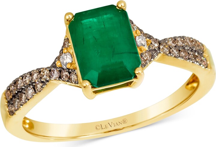 LeVian Emerald (1-1/5 ct. t.w.) Chocolate Diamond (1/5 ct. t.w.) & Nude Diamond (1/20 ct. t.w.) Ring in 14k Honey Gold