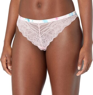 GUESS Women's Printed Back LACE Front Thong Panty