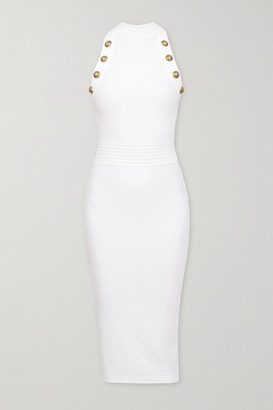 Balmain Button-embellished Pointelle-knit Midi Dress - White