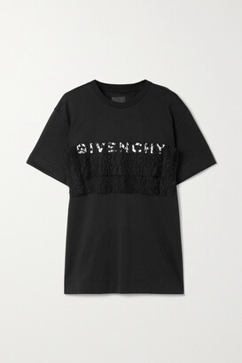 Givenchy - Embroidered Lace-trimmed Cotton-jersey T-shirt - Black
