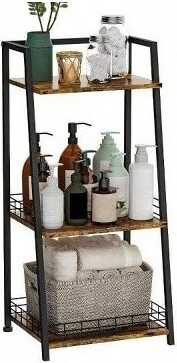 AI'MAGE 3-TierBathroomShelfwithFenceRetroOrganizerWoodandMetalStorageforBathroomsLaundryRoomsLivingRoomBrownstandard