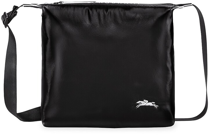 Vintage Longchamp Black AWL Leather Crossbody Shoulder Bag Zip Top EUC