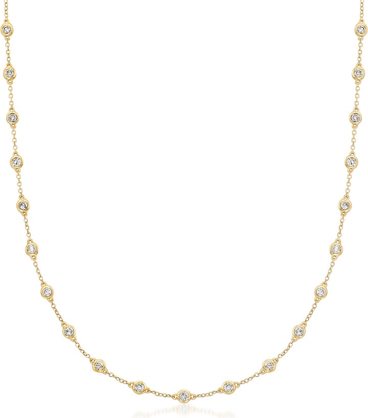 Ross-Simons Bezel-Set Diamond Station Necklace in 14kt Yellow Gold