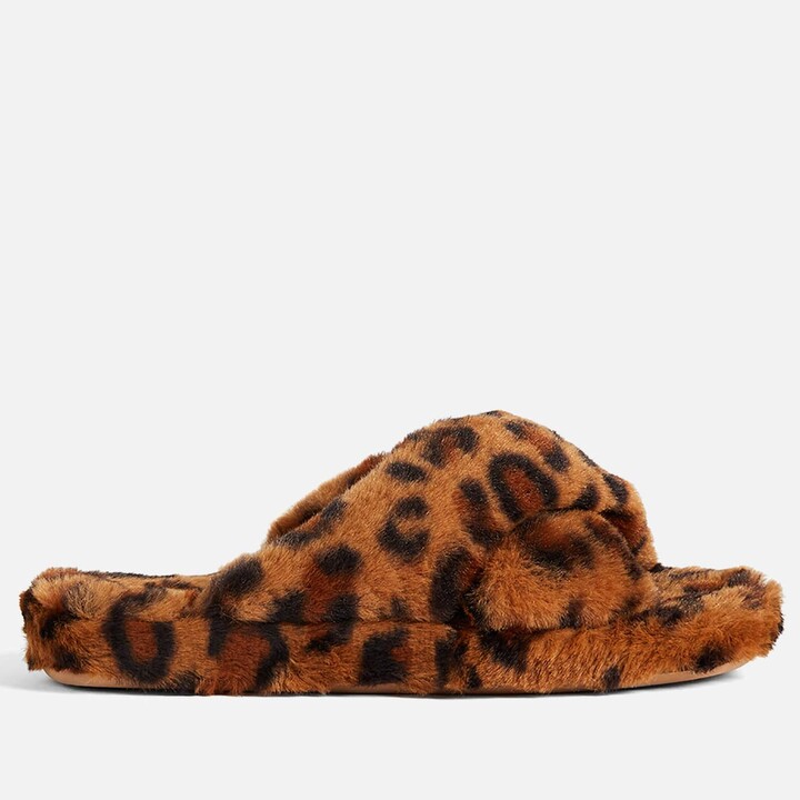 leopard criss cross slippers