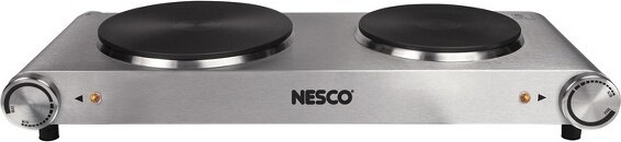 Nesco 1,800-WattDouble-BurnerElectricCast-IronHotPlateinSilver