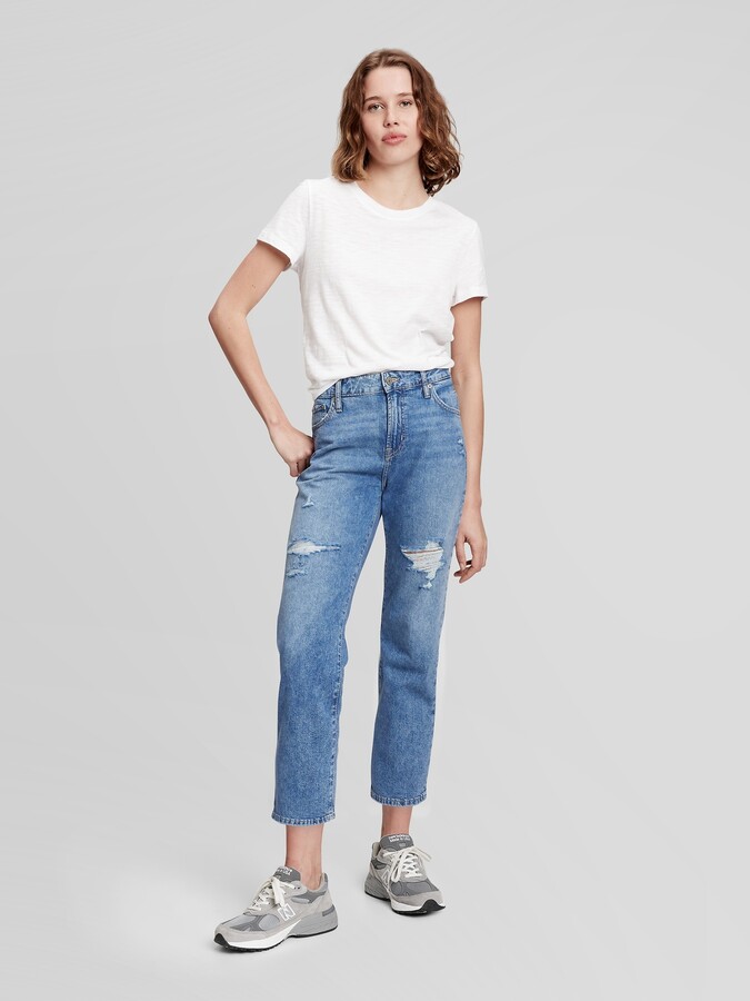 Gap Factory Mid Rise Distressed Universal Slim Boyfriend Jeans with Washwell  - ShopStyle