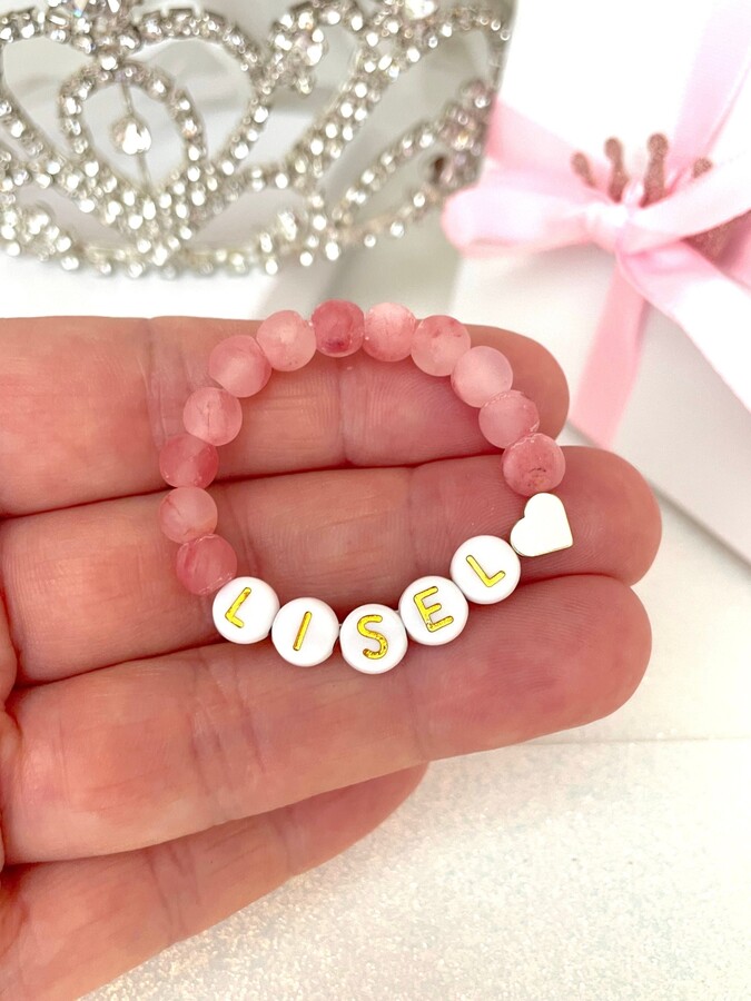 Etsy Personalized Pink Jade Bracelet 18K Gold Heart, Baby Girl Gift
