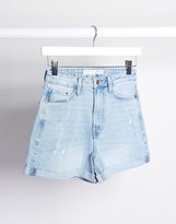 Thumbnail for your product : Stradivarius mom slim short with stretch in medium blue wash