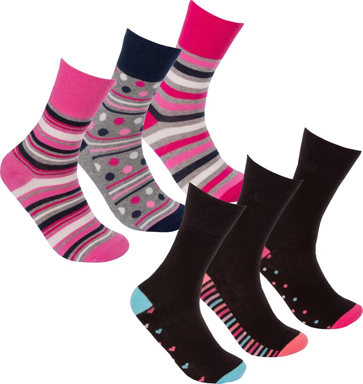 Metzuyan Ladies Diabetic Socks Non Elastic Loose Top Cotton Rich Black