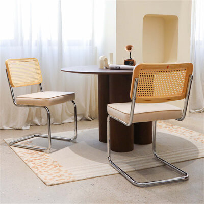 George Oliver Dining Chairs Set Of 2 Velvet Rattan Side Accent Chairs With Chrome Legs Modern Mid Century Breuer Designed Chairs Upholstered Dining Living Room K