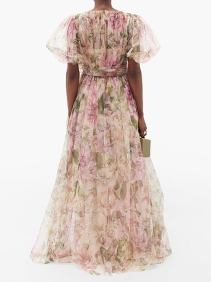 Dolce & Gabbana Peony-print Fuff-sleeve Tulle Gown - Pink Print