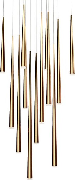 Modern Forms Cascade Etched Glass Square Multi-Light LED Pendant Light in Brass, Size: 13 light