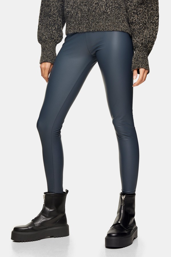 grey leather look leggings