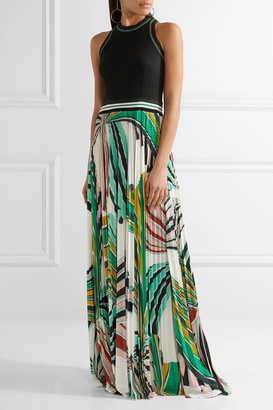 Emilio Pucci Stretch-ponte And Pleated Printed Stretch-jersey Maxi Dress - Green