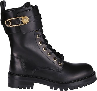 Versace Black Leather Military Boots