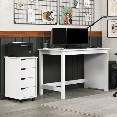 Ebern Designs Keriss Solid Wood Rectangle Writing Desk Office Set