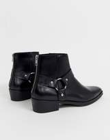 Thumbnail for your product : ASOS Design DESIGN stacked heel western chelsea boots in black leather with buckle detail