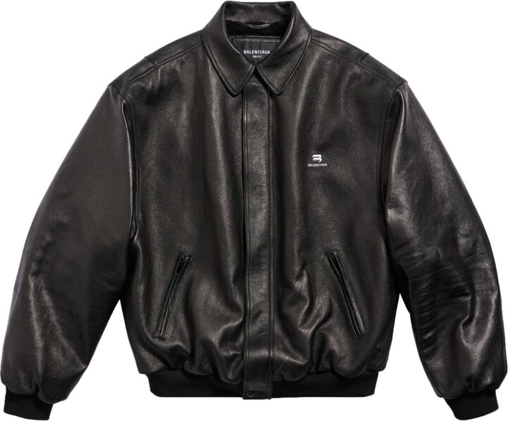 Balenciaga BB-monogram Leather Shirt Jacket - Black