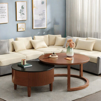 George Oliver Vintage Round Nesting Coffee Table With Drawer And Fluted Design