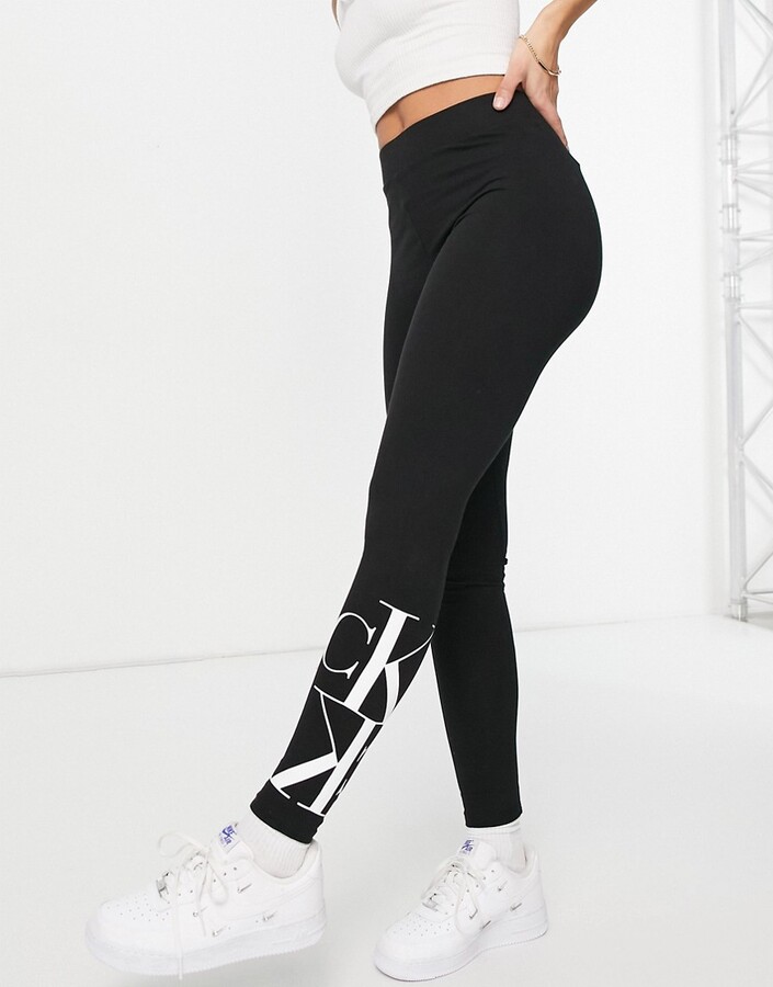 Calvin Klein Jeans logo ankle leggings in black - ShopStyle