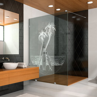 Glass-Door.us 47 In W x 75 In H Minimalist Tempered Glass Shower Screen with Laser Design