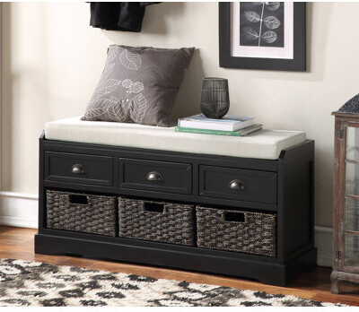 Wood Storage Bench With 3 Drawers And 3 Baskets