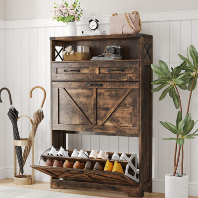 Shoe Storage Cabinet With 2 Flip Drawers & 2 Drawers