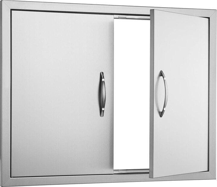 KFFKFF Barbecue Access Portal, 31W x 24H Inch Twin Exterior Cuisine Gateway, Stainless Steel Inset Passage, Dual Layer Vertical Entryway with Grips and Hangers, for Barbecue Nook, Grill Spot