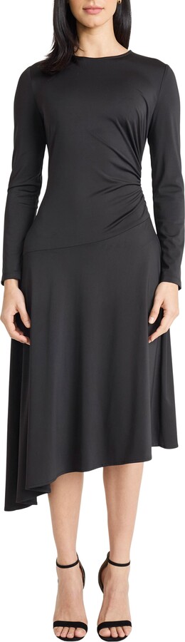 Maggy London Long Sleeve Asymmetric Hem Midi Dress