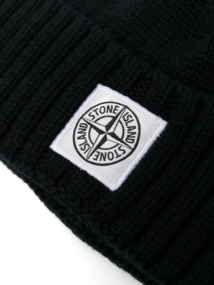 Stone Island Junior Logo-Patch Fine-Knit Beanie