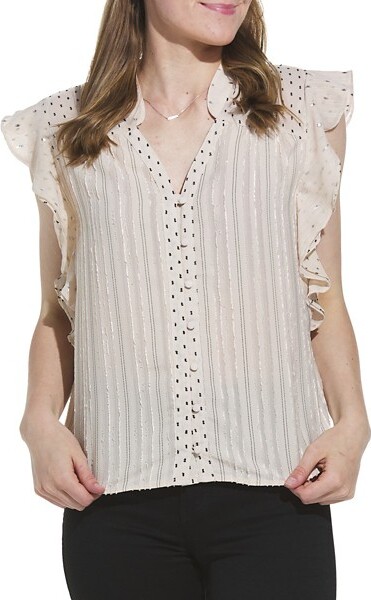 Women's Tribal Mixed Media Button Up Shirt Medium Frenchoak