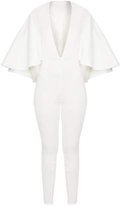 PrettyLittleThing White Plunge Cape Jumpsuit