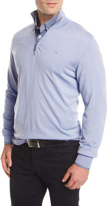 Brioni Quarter-Zip Wool Sweater, Blue