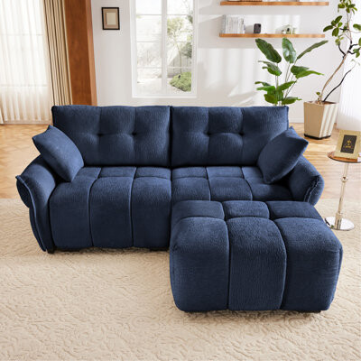 Latitude Run Modern Chenille Fabric 2-Seater Sofa With Ottoman - Minimalist Design With Textured Fabric - Ideal For Living Room Apartment Or Dorm