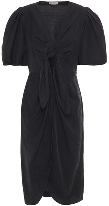 Sandro Knotted Pleated Woven Midi Dress