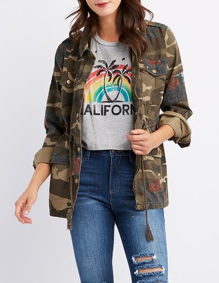 Charlotte Russe Floral & Camo Print Anorak Jacket