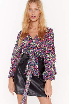 Womens Floral Sleeve Detail Wrapover Blouse - purple - 4