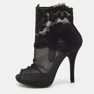 Dolce & Gabbana Black Lace and Mesh Peep Toe Booties Size 37.5